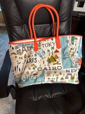 Paris Eiffel Tower Tokyo inspired canvas weekender tote NWOT